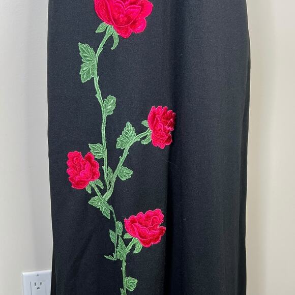 Vintage 60s Black Maxi Dress Red Rose Appliqué Sleeveless Mod Witchy XS/S - Picture 4 of 8
